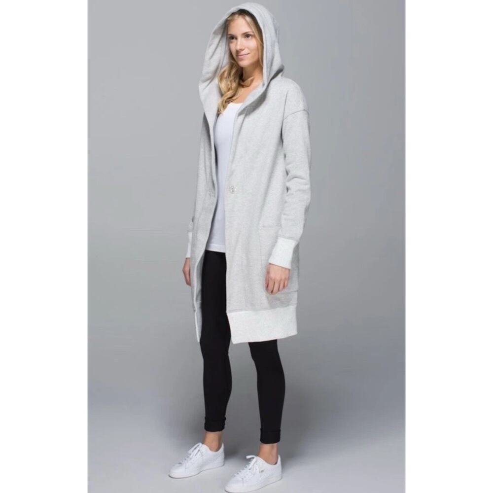 Lululemon Karmacollected Wrap Womens 6 Heather Gray Longline Hooded Sweatshirt